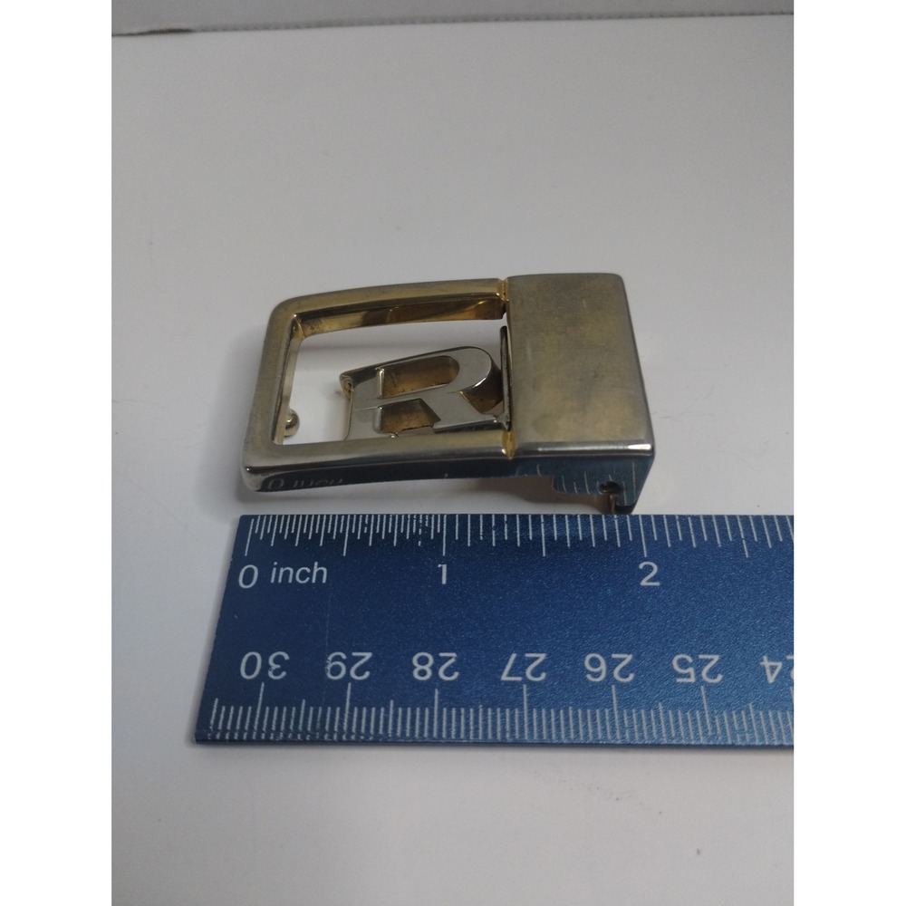 Vintage Two Tone Metal Letter R Initial Monogram Belt Buckle Silver Gold‎ Tone - Picture 3 of 5
